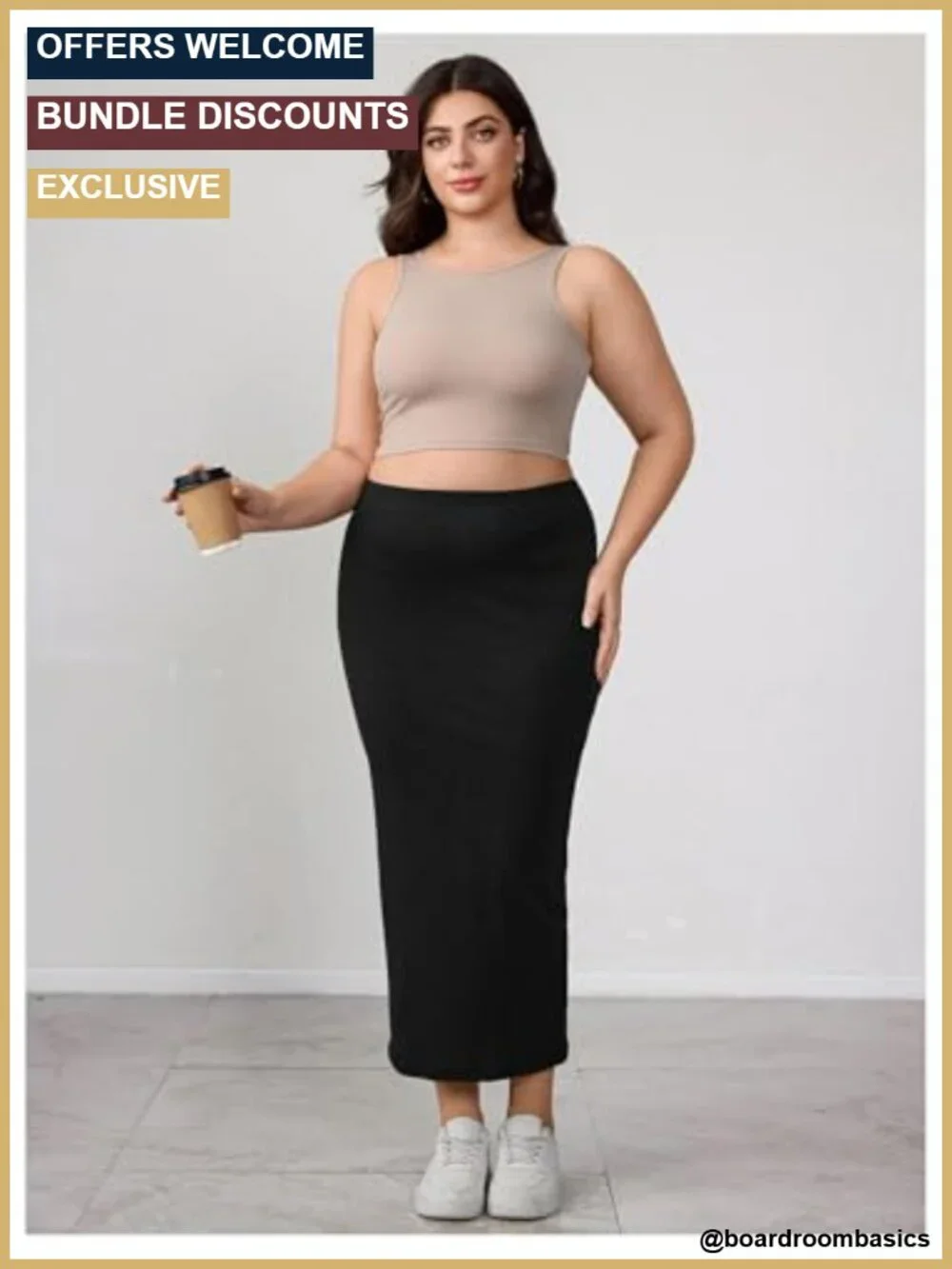 Plus Size High Waisted Elastic Waist Pencil Skirt Maxi Length